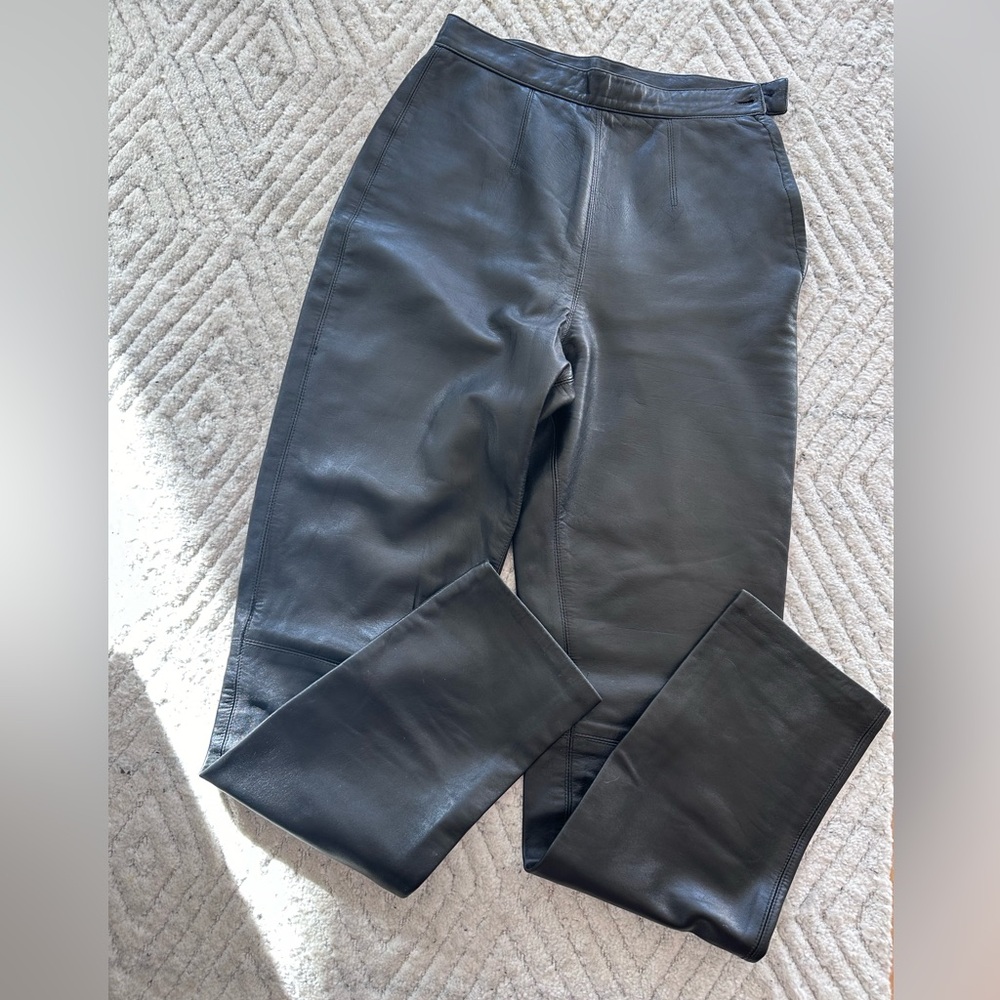 Black Genuine Leather Pants- Italian design- Italy made - waist: 26”-27”